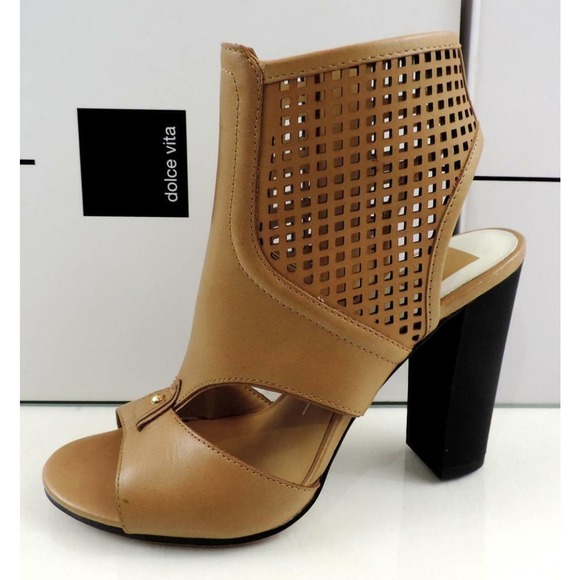 Dolce Vita Nona Open Toe Side Zip Heeled Sandal Booties Caramel Leather - Picture 2 of 8